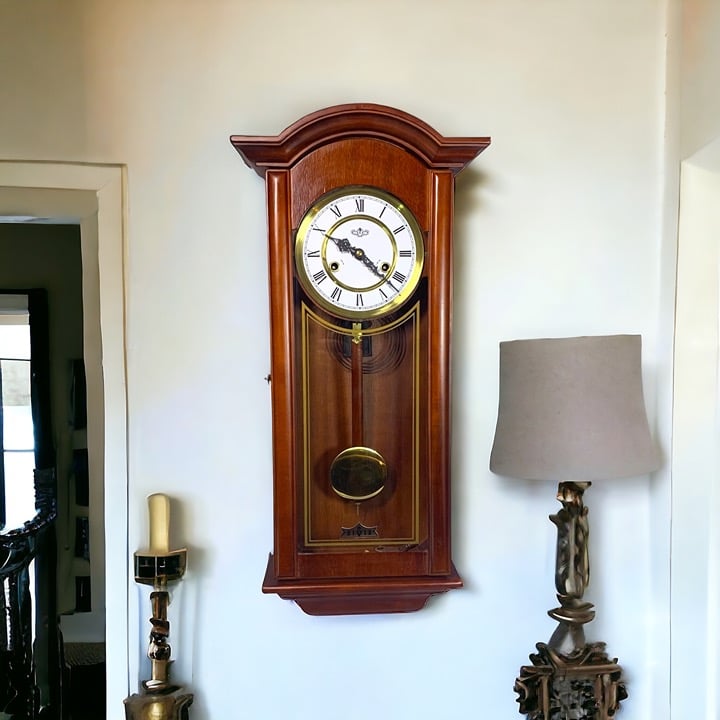 Vintage D&A Mahogany Curio Case Mechanical Regulator Pendulum Wall Clock