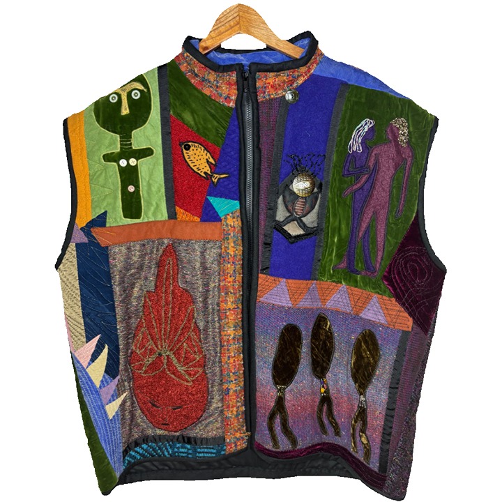 Mens Vintage Abstract Appliqué Patchwork Wearable Art Vest Handmade Sz OS