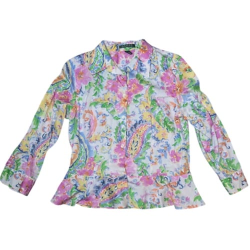 Lauren Ralph Lauren Paisley Colorful Button Up Long Sleeve Blouse Women's 12