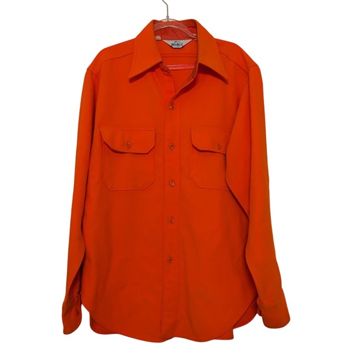 Vintage Woolrich Chamois High Visibility Shirt Mens Size Large Orange Hunting