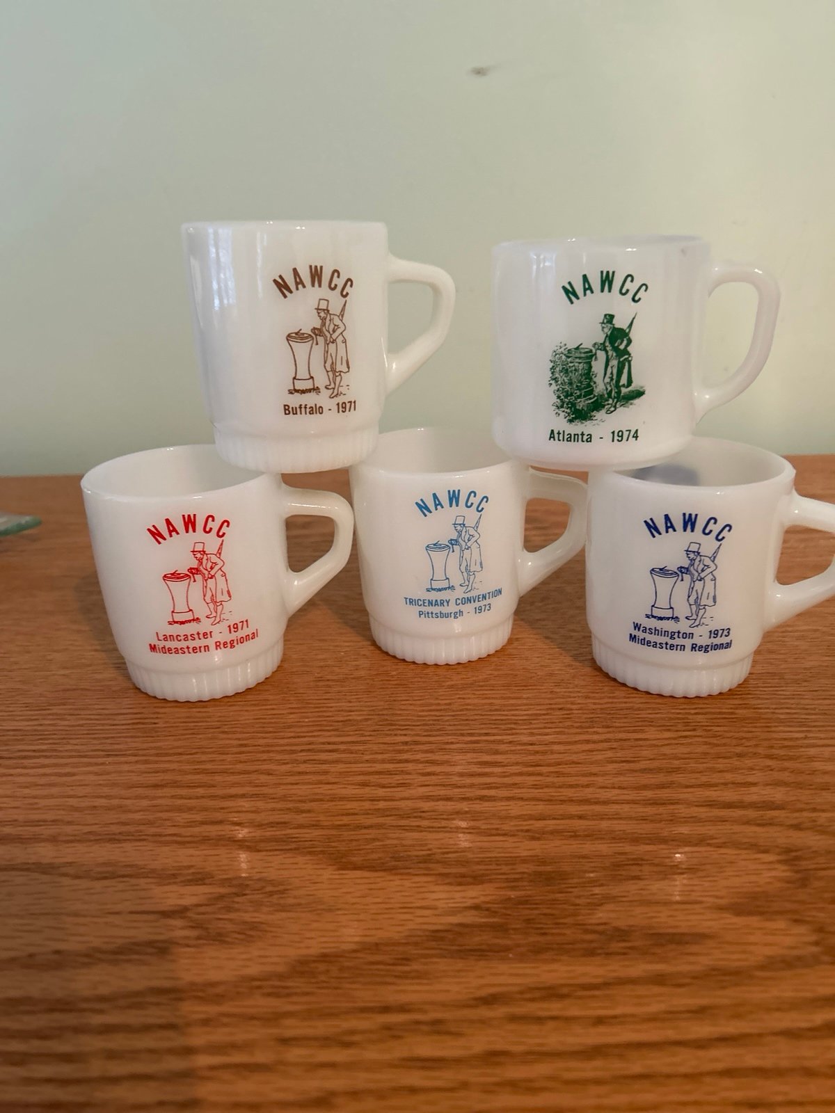 Vintage set of 5 cups NAWCC milk glass