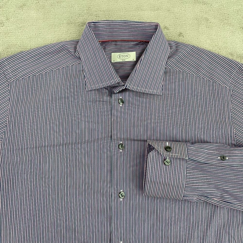 Eton Dress Shirt Men 41 16 Multi Striped Slim Fit Long Sleeve Designer