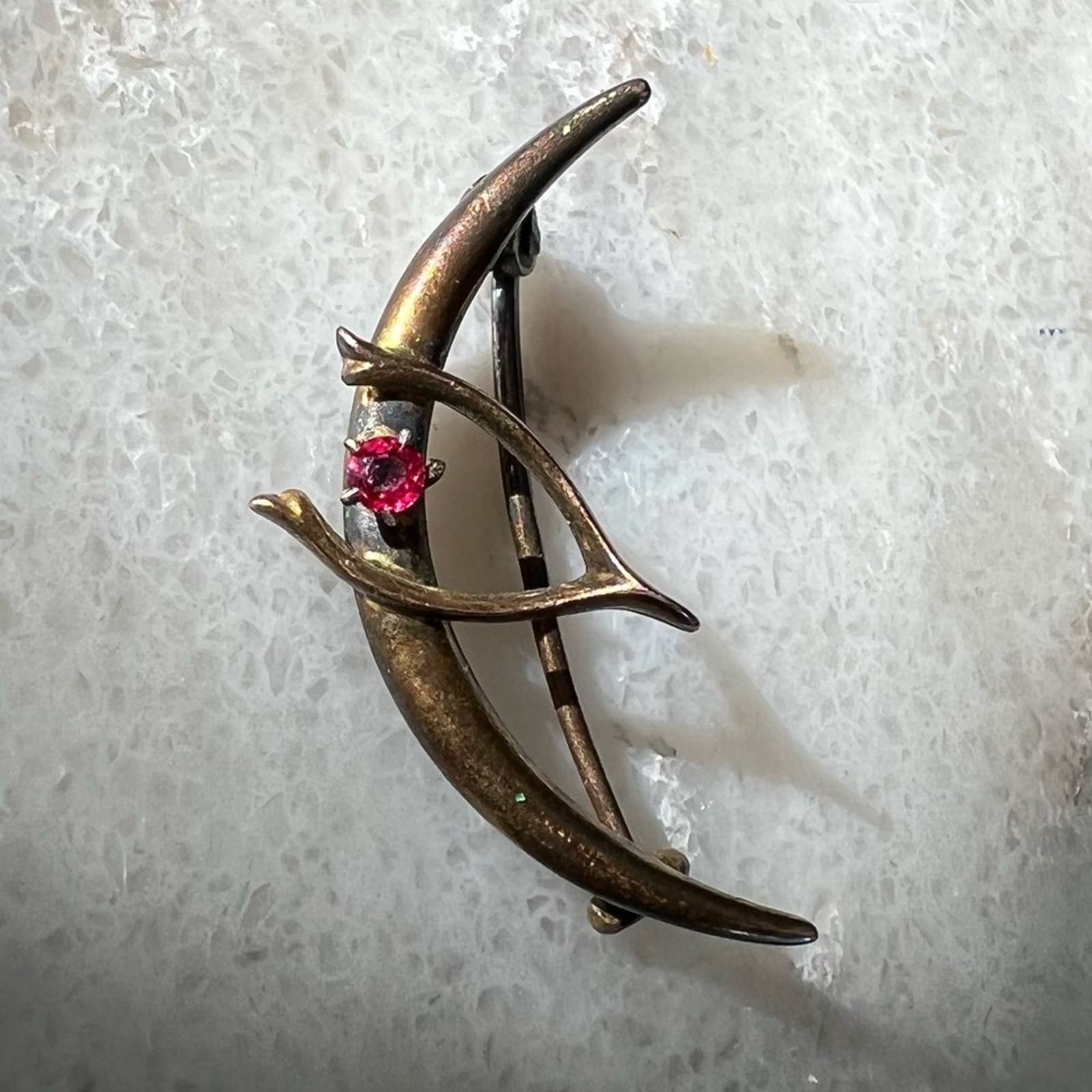Antique Victorian Wishbone Crescent Moon 10k Gold Brooch E A Bliss