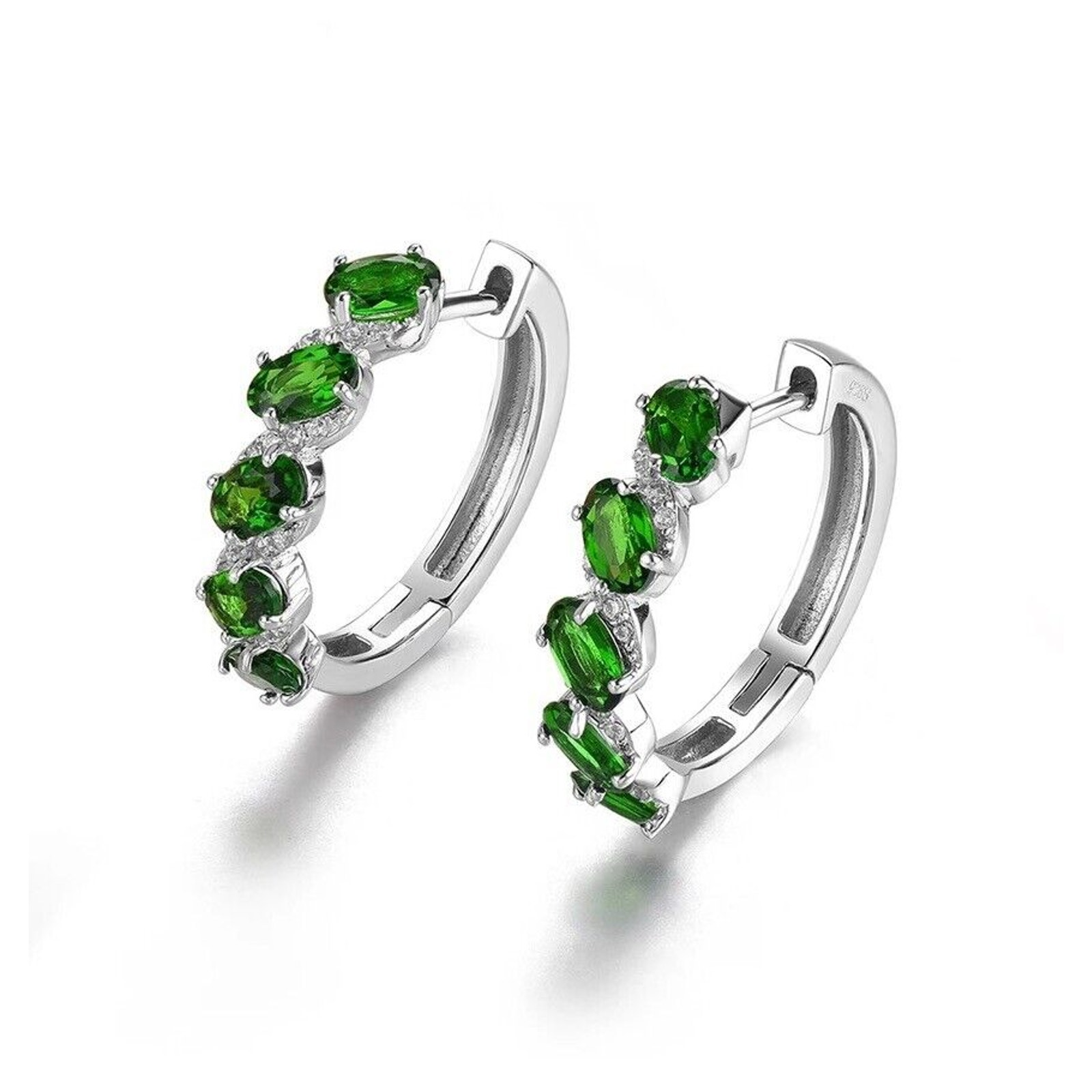 Chrome Diopside Hoop Earrings, Natural Diopside Gemstone Earrings Sterling 3x5mm