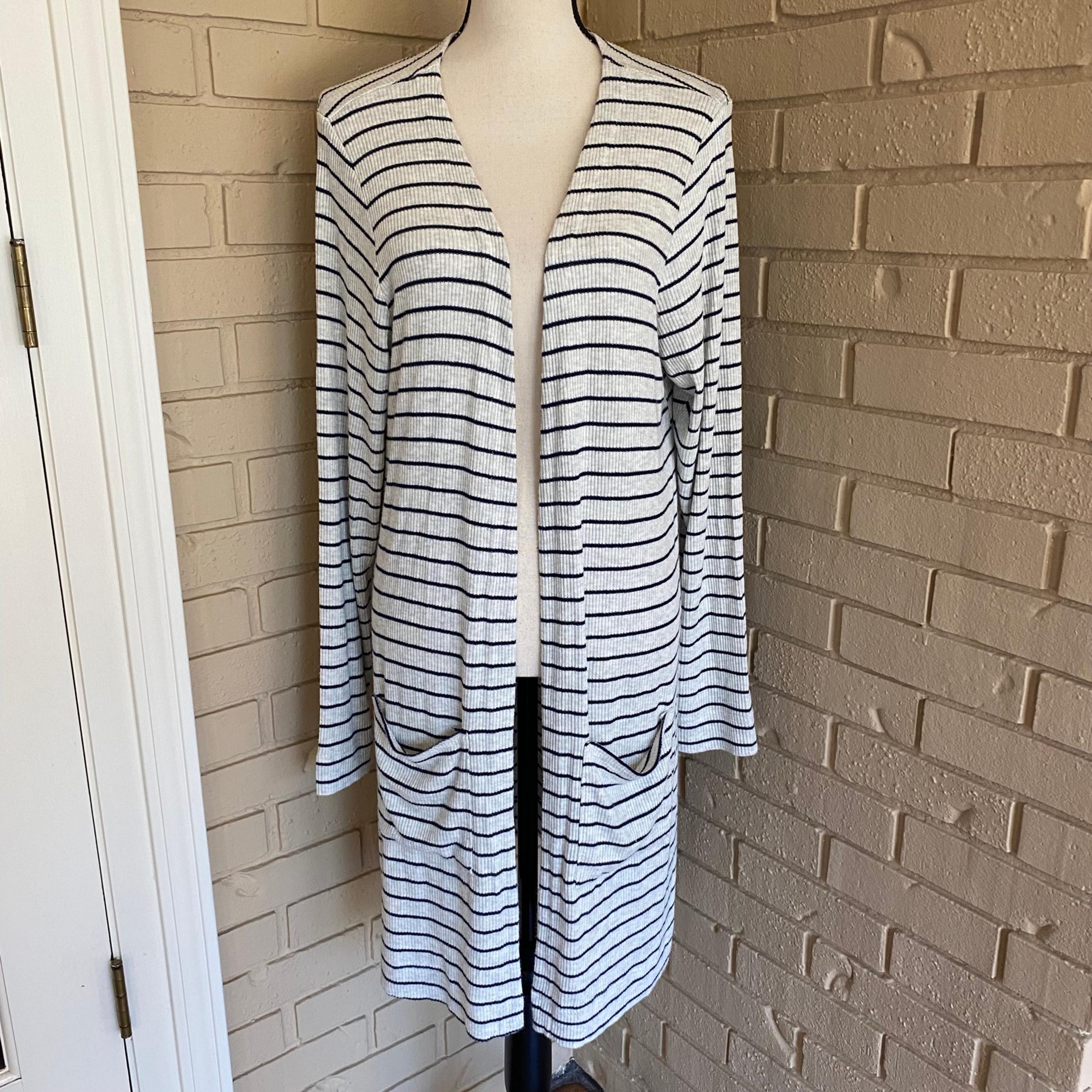 Fresh Produce Womens Sweater XL Moonlight Blue Seabrook Striped Cardigan Stretch