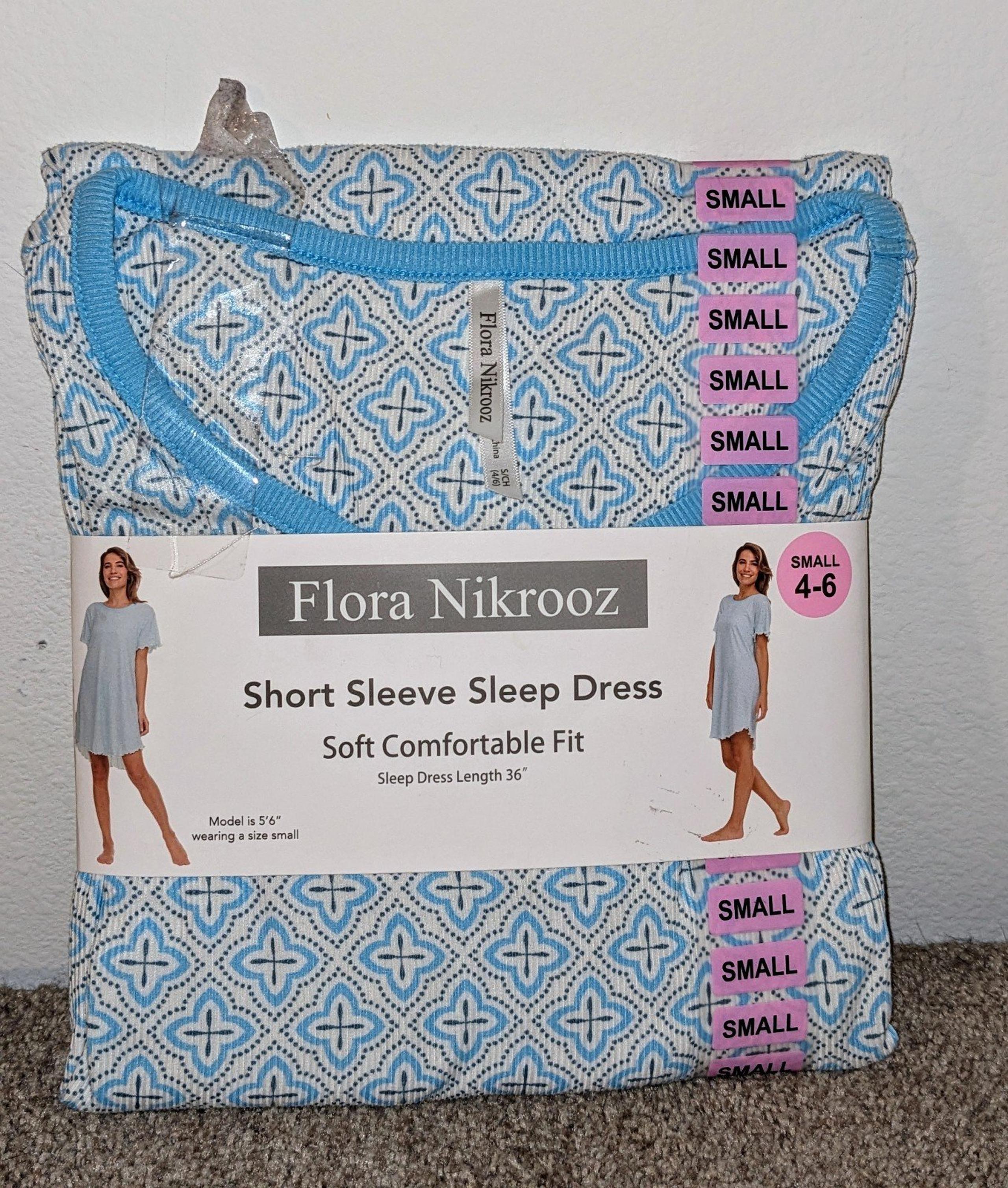 Flora Nikrooz Women's Small Night Gown Sleep Dress Blue White Print NWT