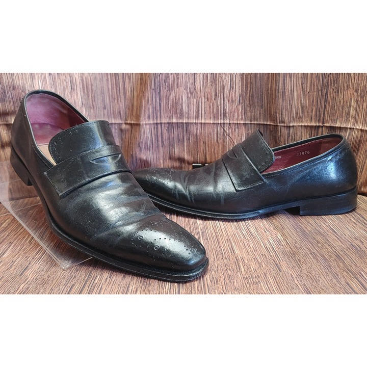 Mezlan Penny Loafer Black Leather Medallion Toe Men's Size 7