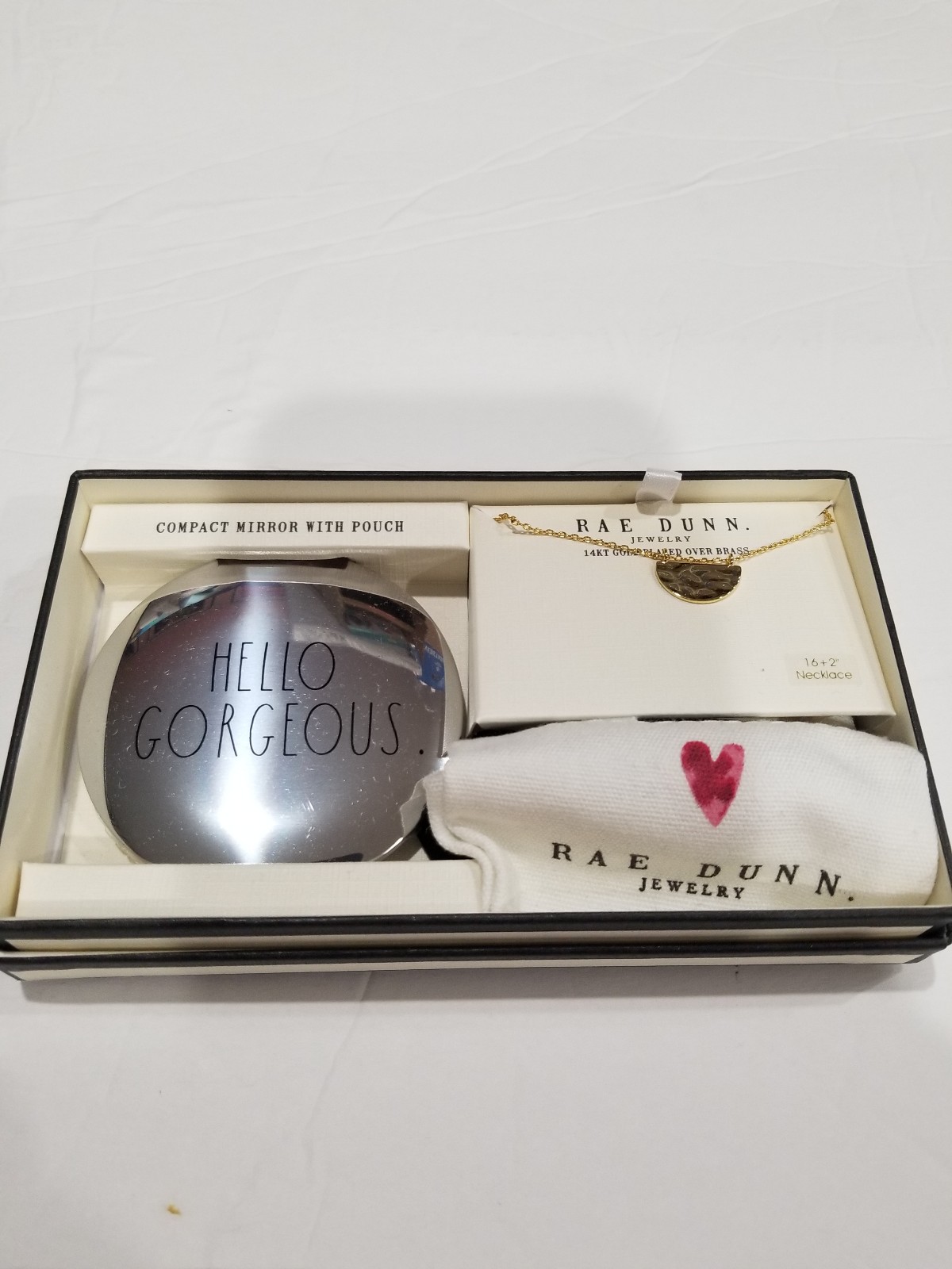 Rae Dunn (HELLO GORGEOUS)COMPACT MIRROR,NECKLACE, WITH POUCH