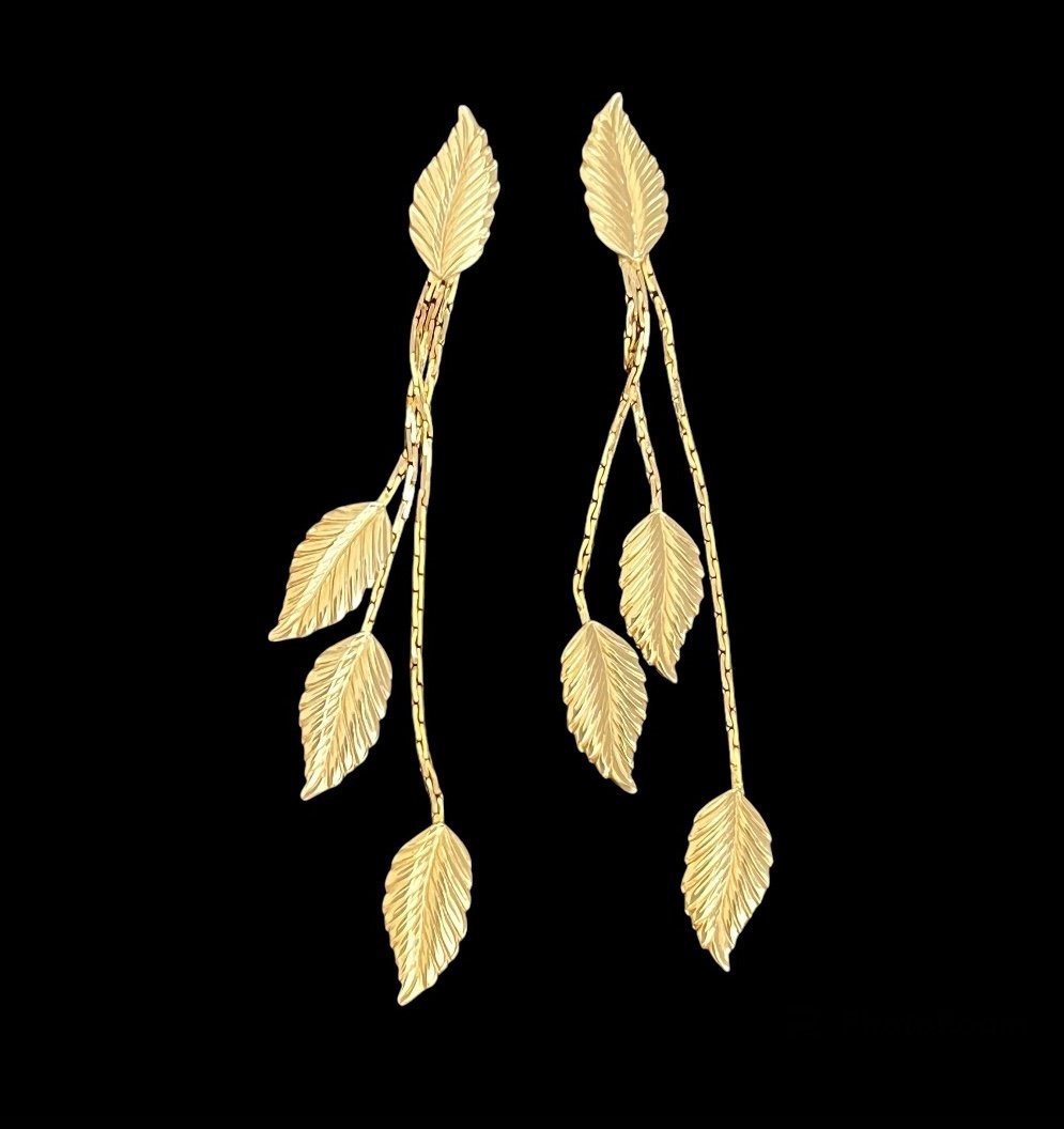 Vintage 14k gold plated leaf dangle earrings