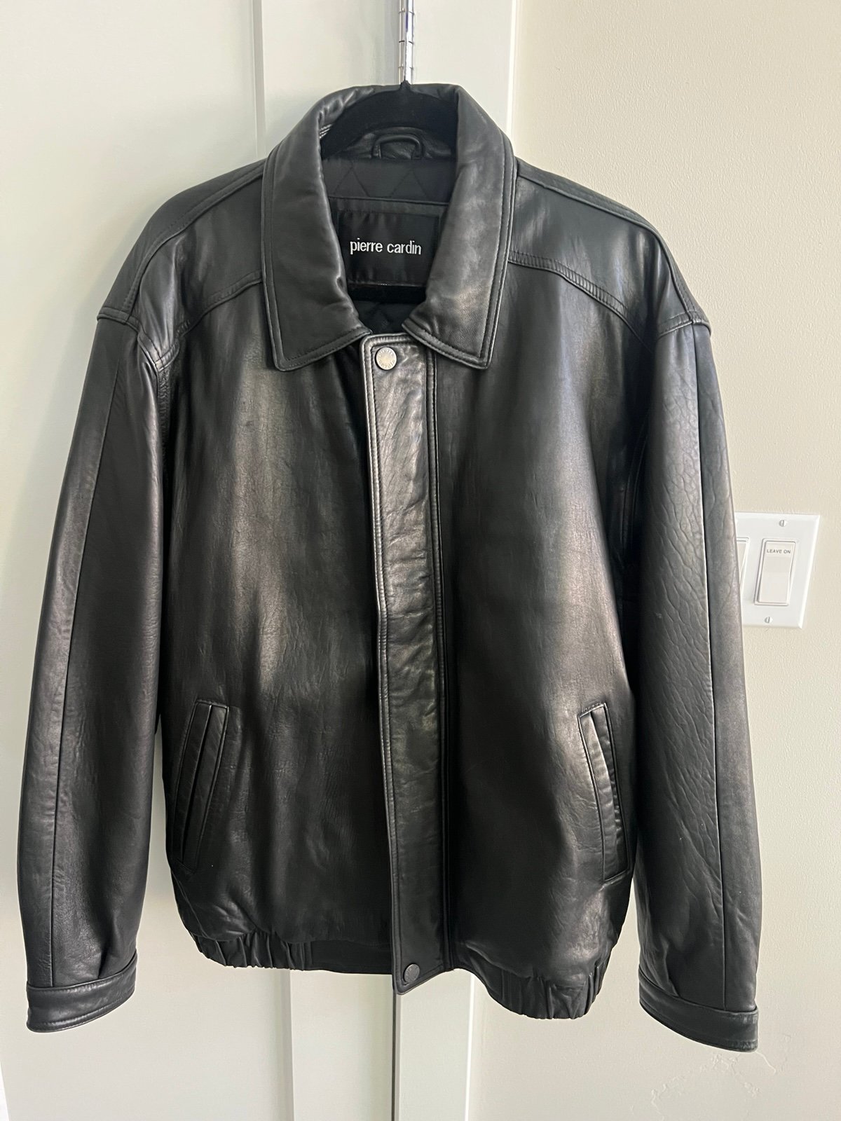 Vtg 1990s Pierre Cardin Men’s Black Leather Bomber Jacket Quilt XL