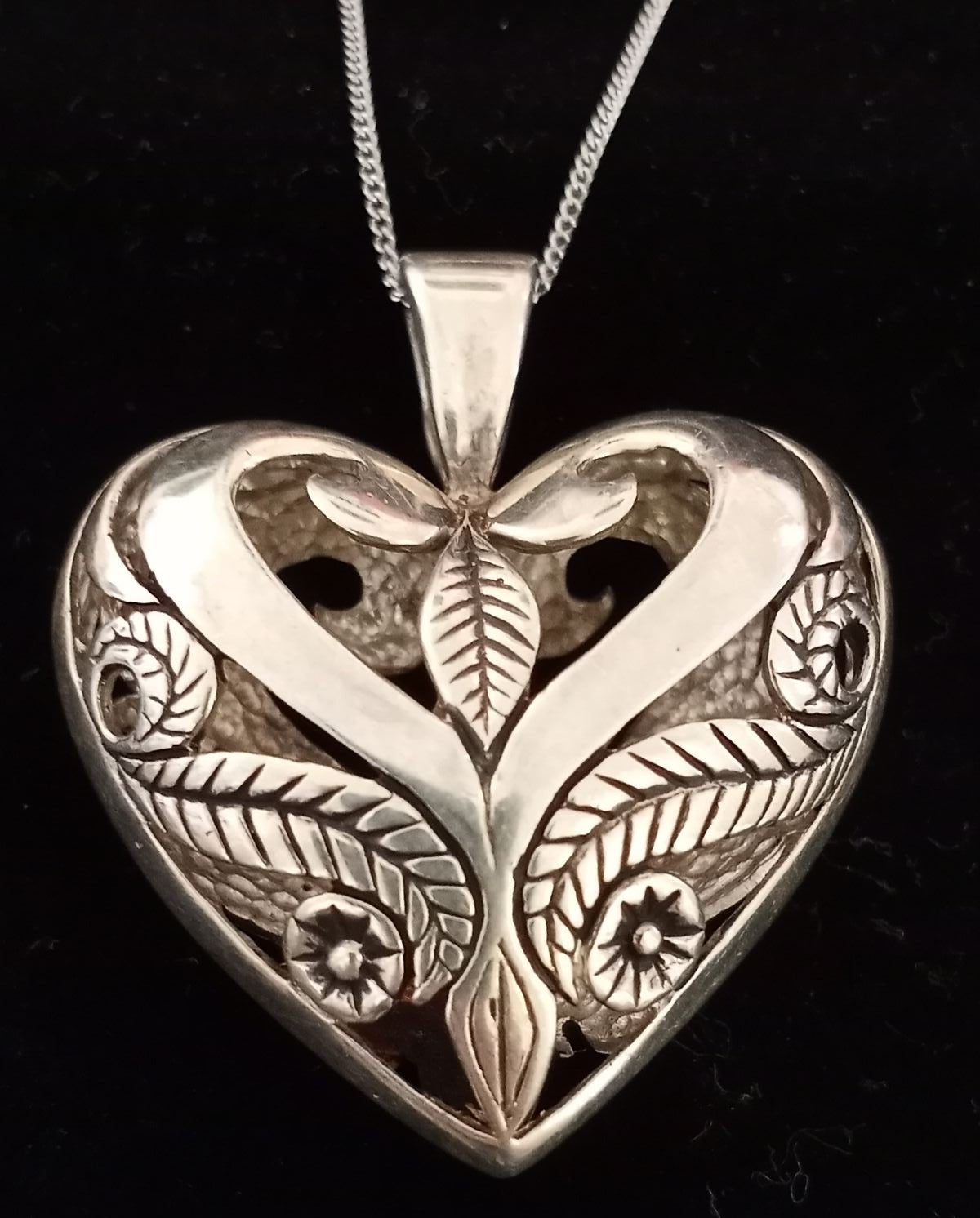 Rare sterling ornate large HEART NECKLAC