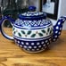 Pottery Beautiful handmade Polish teapot in cobalt blue decorated with cups