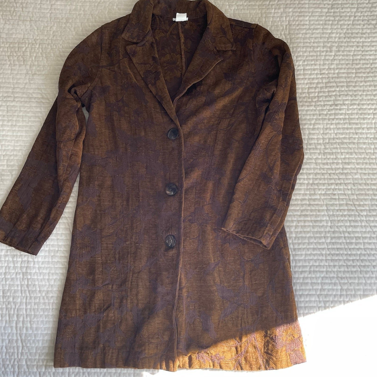 Weasley Rayon Cotton Blend Deep Brown Embossed Floral Jackket | Made in USA