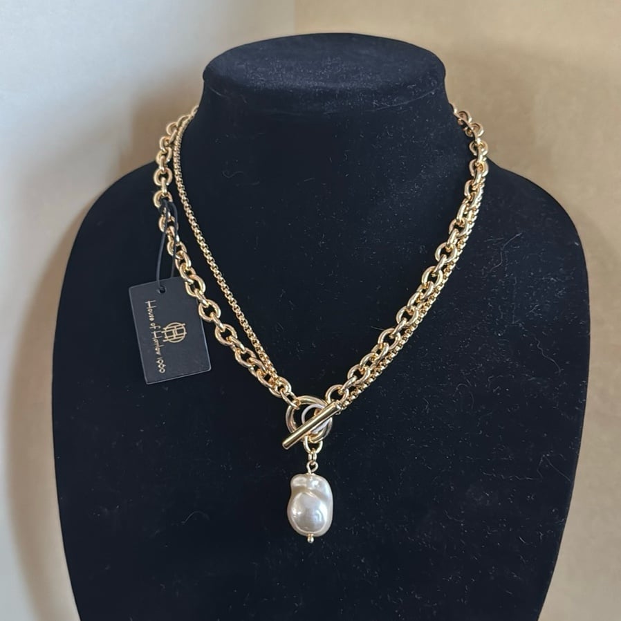HOUSE OF HARLOW Convertible Necklace Large Glass Pearl Gold Tone NWT 75