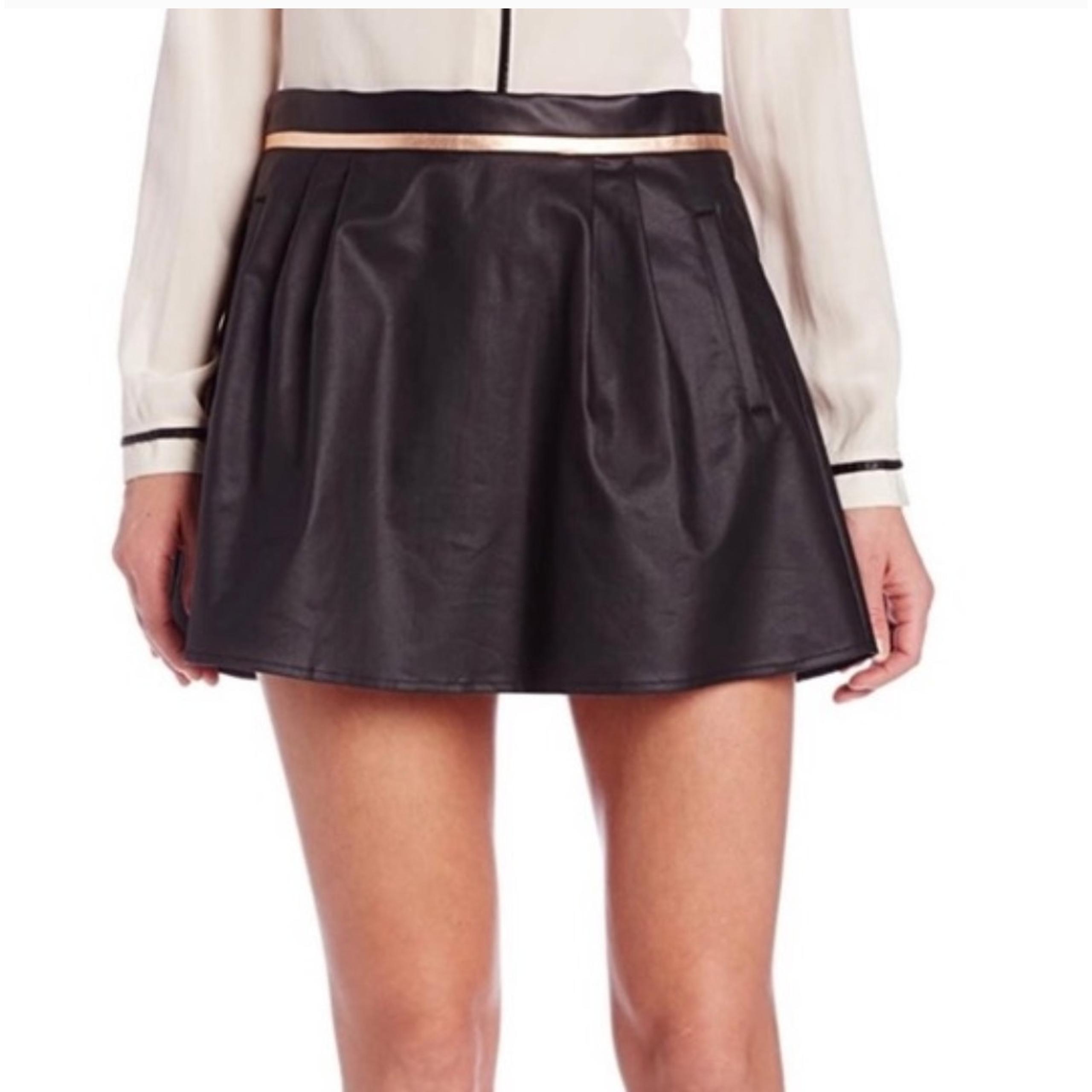 BCBGeneration Skirt Women 4 Black Faux Leather Gold Trim Mini