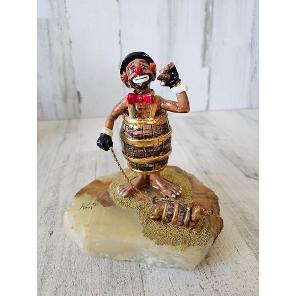 Ron Lee emanel clown barrel wiener dog cigar hobo vintage gold statue figurine
