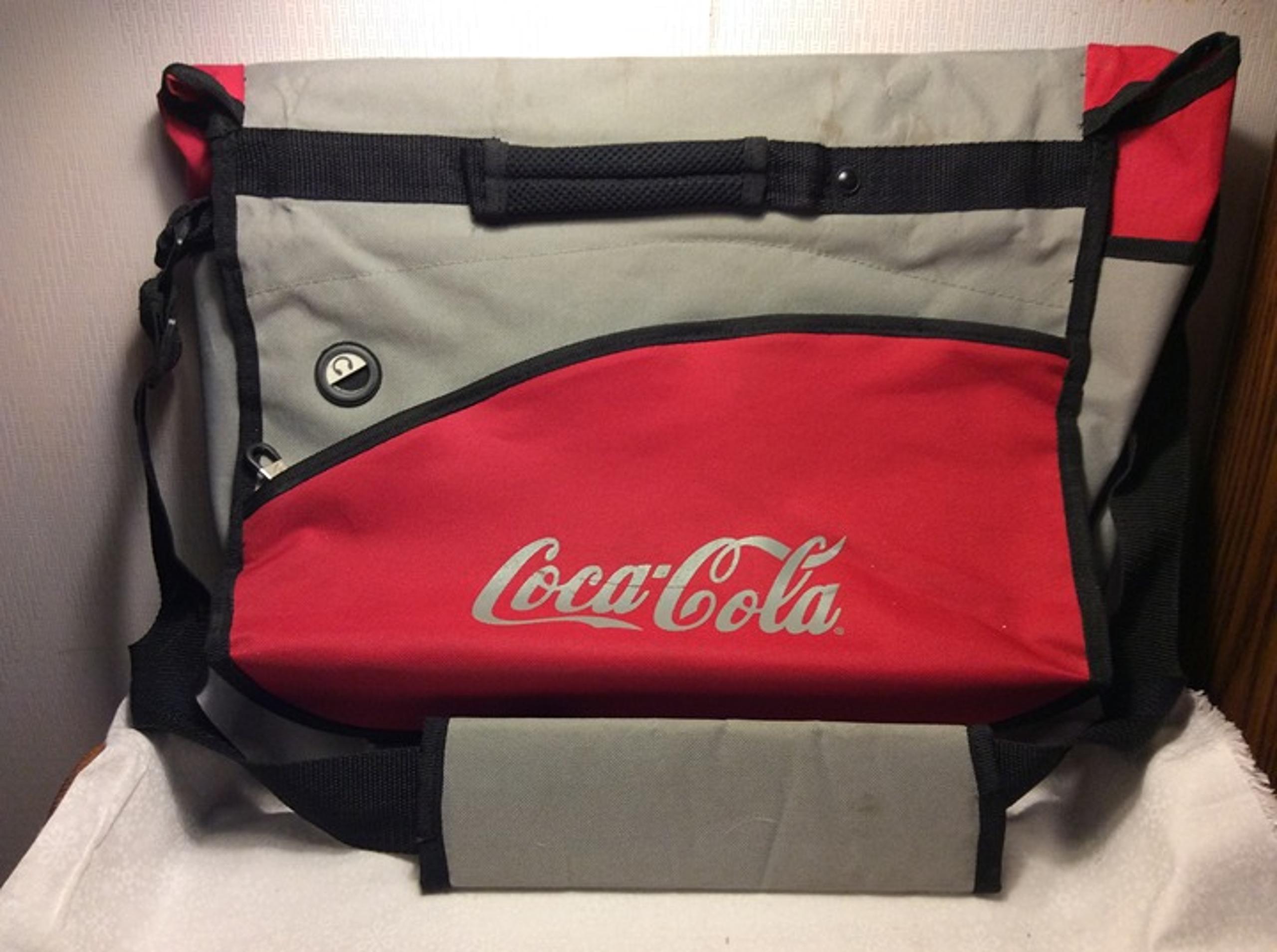 COCA-COLA BOOK/COMPUTER Bag Red-gray-black Canvas Shoulder strap or Black Handle