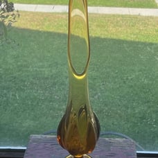 Vintage Fat Amber Viking 6 Pedal Swung Vase