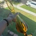Vintage Fat Amber Viking 6 Pedal Swung Vase