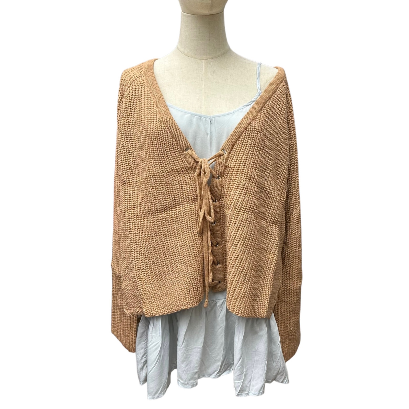 Hayden LA Women’s Large Liner Slip Dress Cardigan Set Layering Knitwear Bohemian
