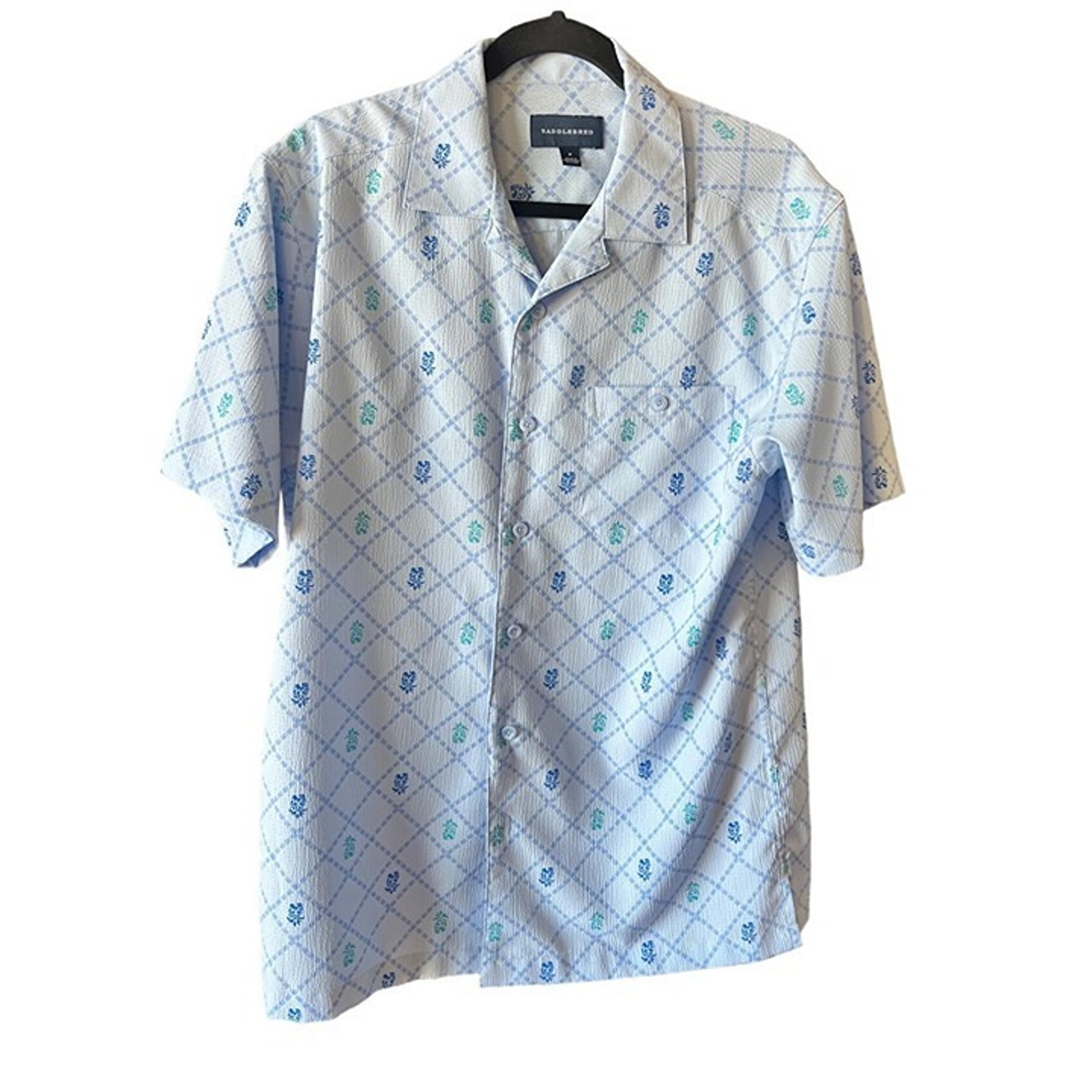 Saddlebred Mens Short-Sleeve Button-Up Shirt With Floral & Diamond Print In Blue