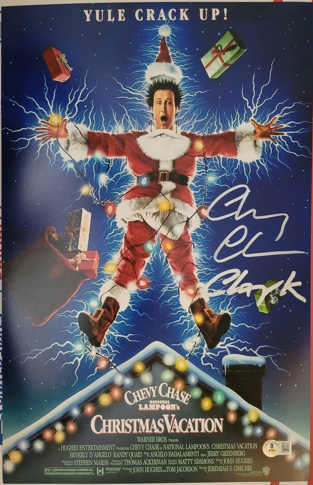 Chevy Chase signed 11x17 Christmas Vacation poster Clark inscription Beckett coa