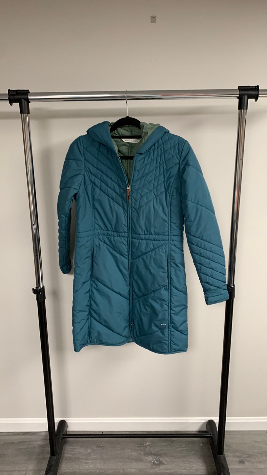 Woolrich Teal & Sage Green Puffer Hooded Coat Size M