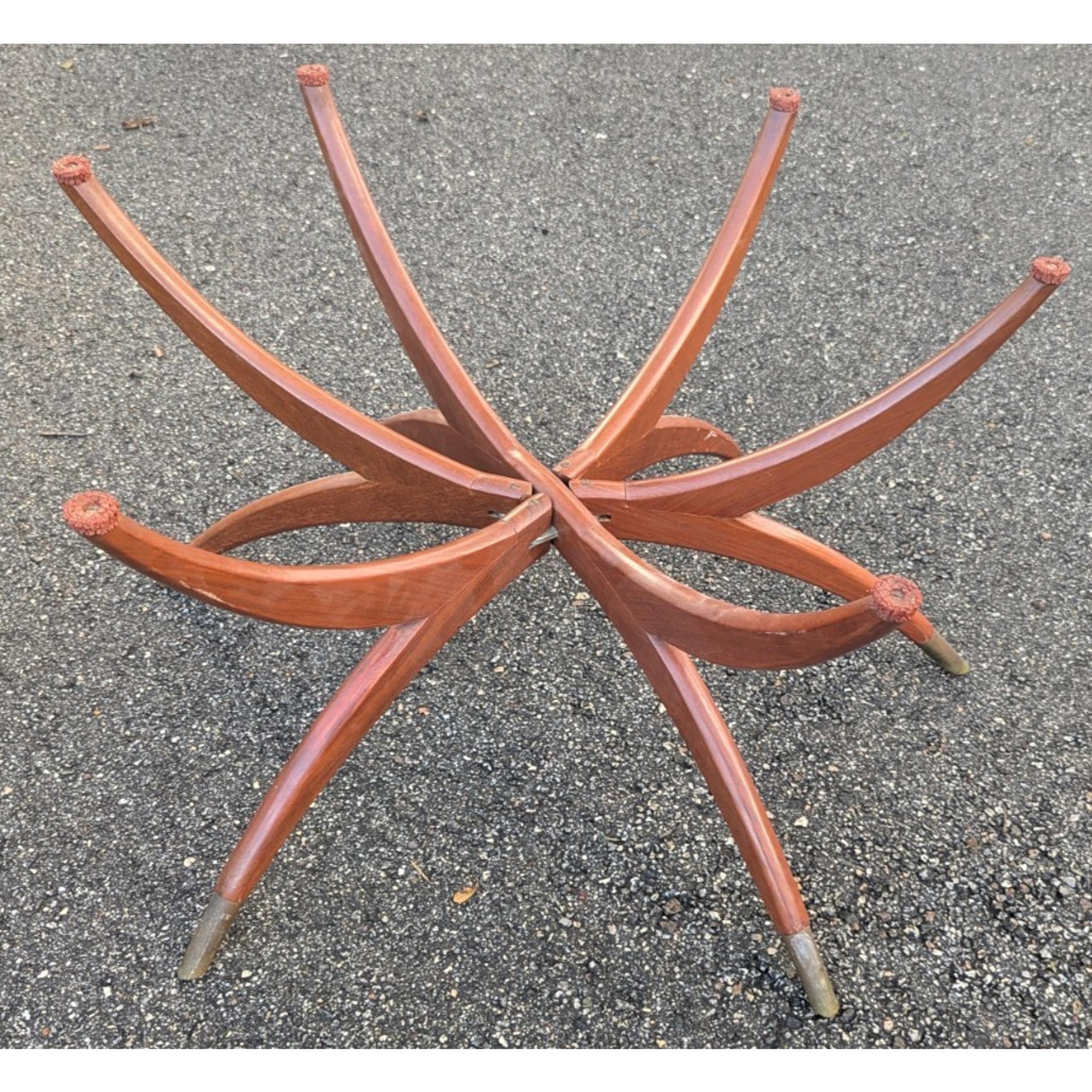 Mid Century Modern Wooden Spider 6 Legs Coffee Table Base Brass Feet Folding MCM