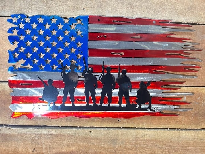 US battle flag with soldiers - full color metal wall commemorative - FREE ship