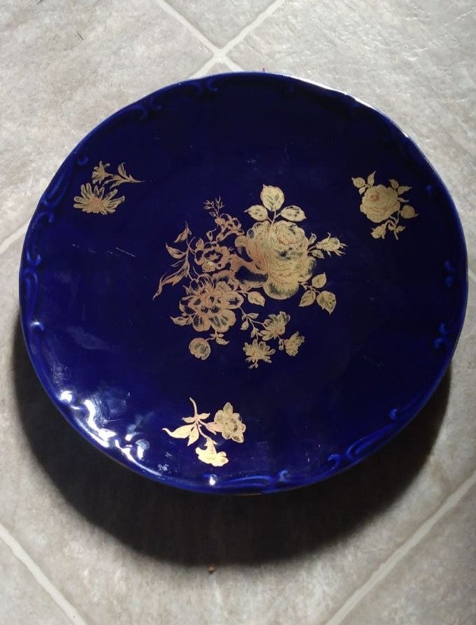VTG.BAREUTHER WALDSASSEN*ECHT COBALT ZIER TELLER*BAVARIA GERMANY*22 K GOLD*NEW*