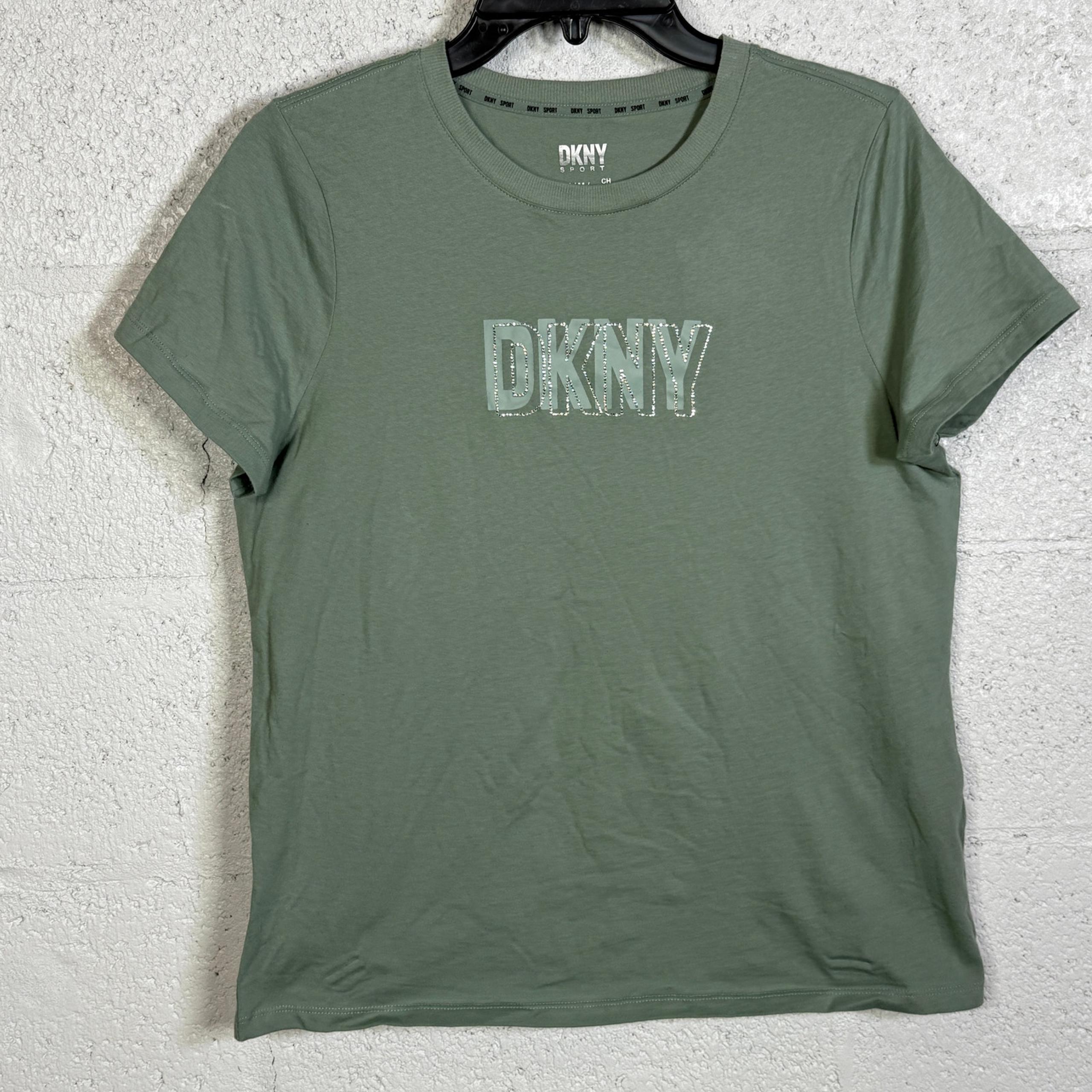 Dkny Sport Women's Cotton Embellished-Logo T-Shirt Lily Pad Green Medium