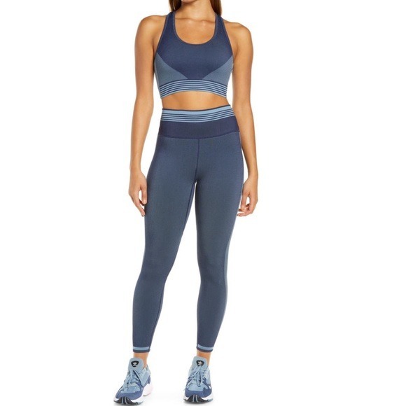 Zella SET Seamless High Waist Leggings and Racerback Sports Bra XL Navy Blue