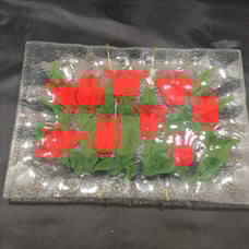 Vintage Red Tulips Glass Serving Plate