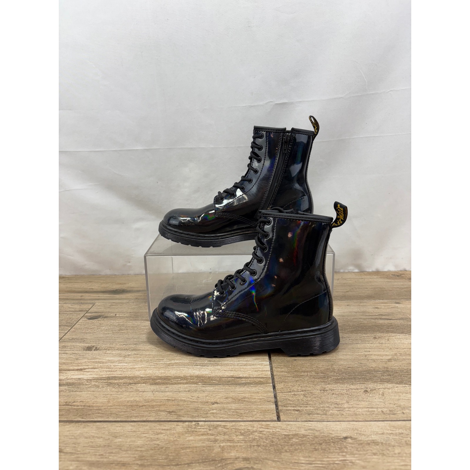 Martens 1460 Black Patent Leather Ankle Boots Side Zip Youth