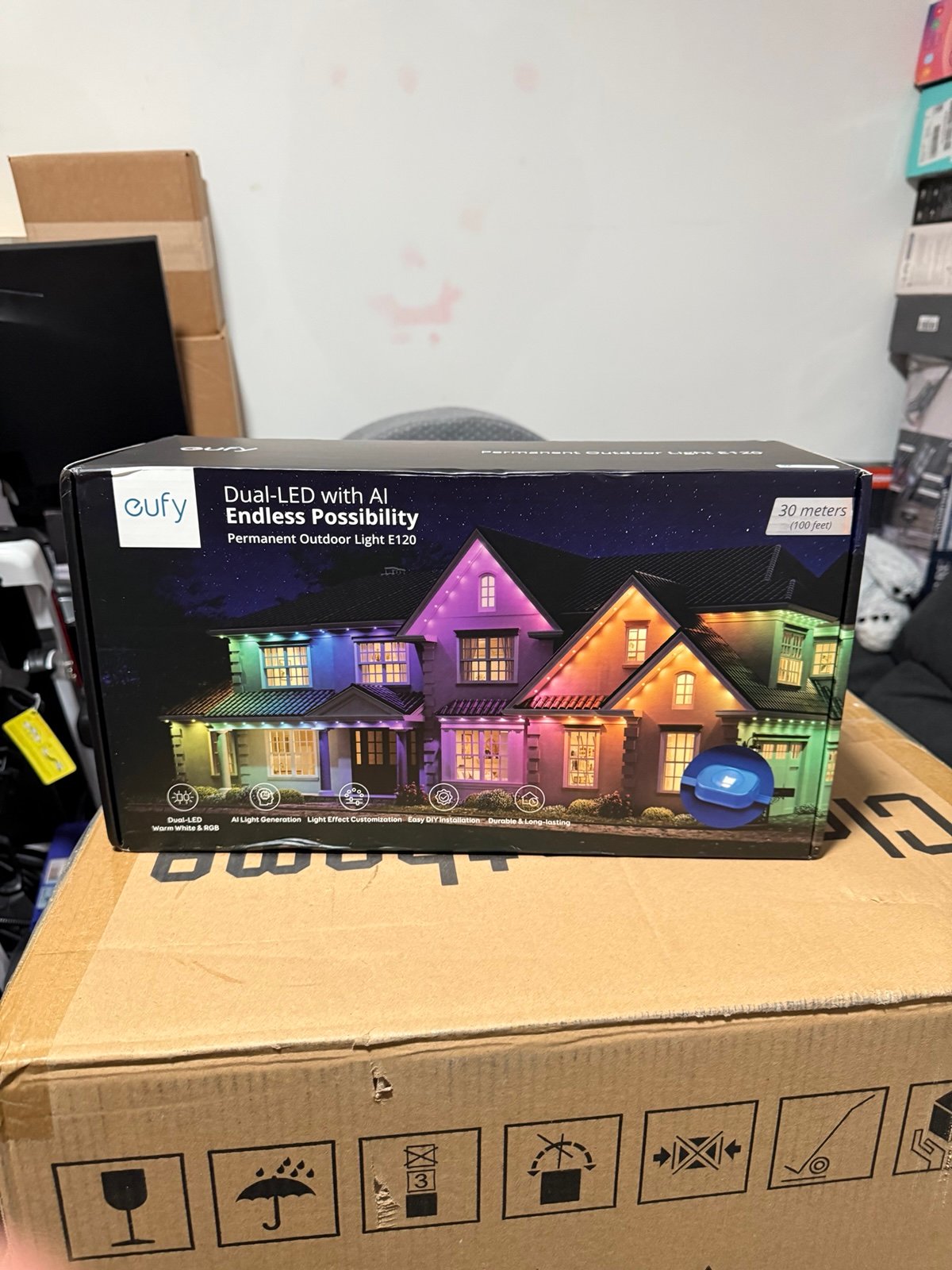 NEW eufy Permanent Outdoor Lights E120, 100ft with 60 Dual-LED RGB and Warm Whit