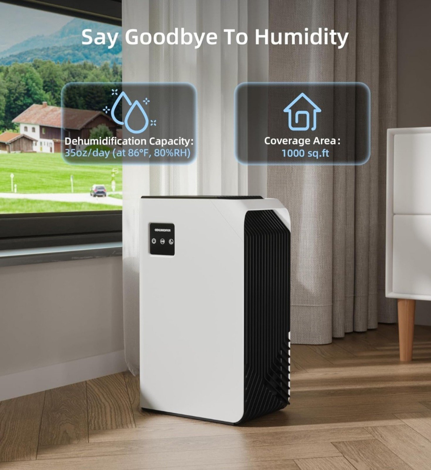 Dehumidifier, 88oz Water Tank, Portable Dehumidifier for Bedroom,1000 sq.ft Quie
