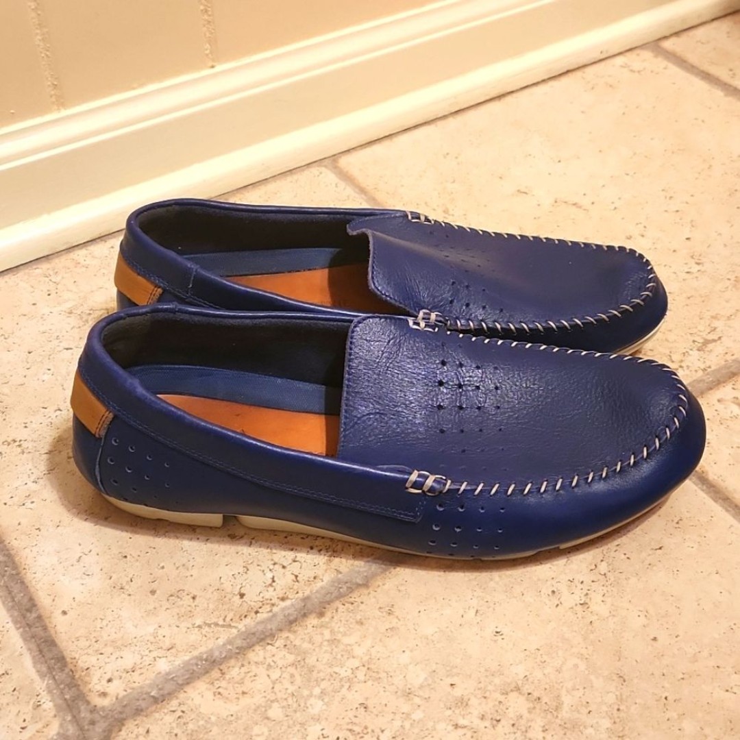 Clarks Men's Davont Blue Nubuck Leather Drive Moccasin Loafers Size 10.5