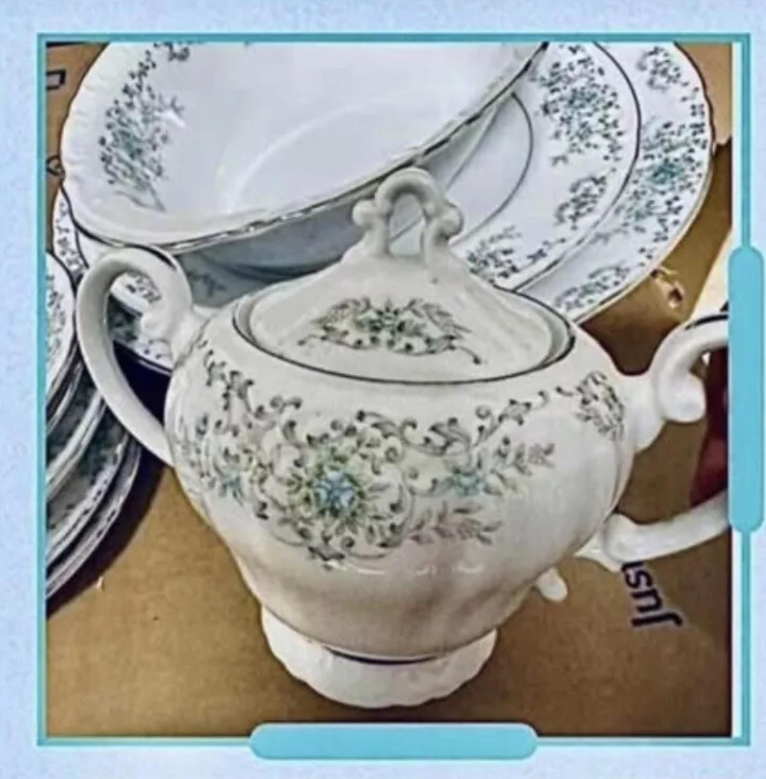Theresa by Norleans China Blue Floral Silver Rims Sugar Bowl/ Lid China Japan