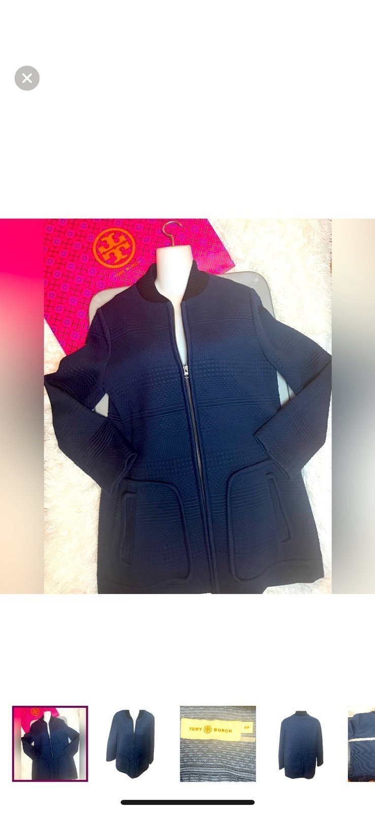 Tory Burch Navy Merino Wool Full Length Coat Sz S