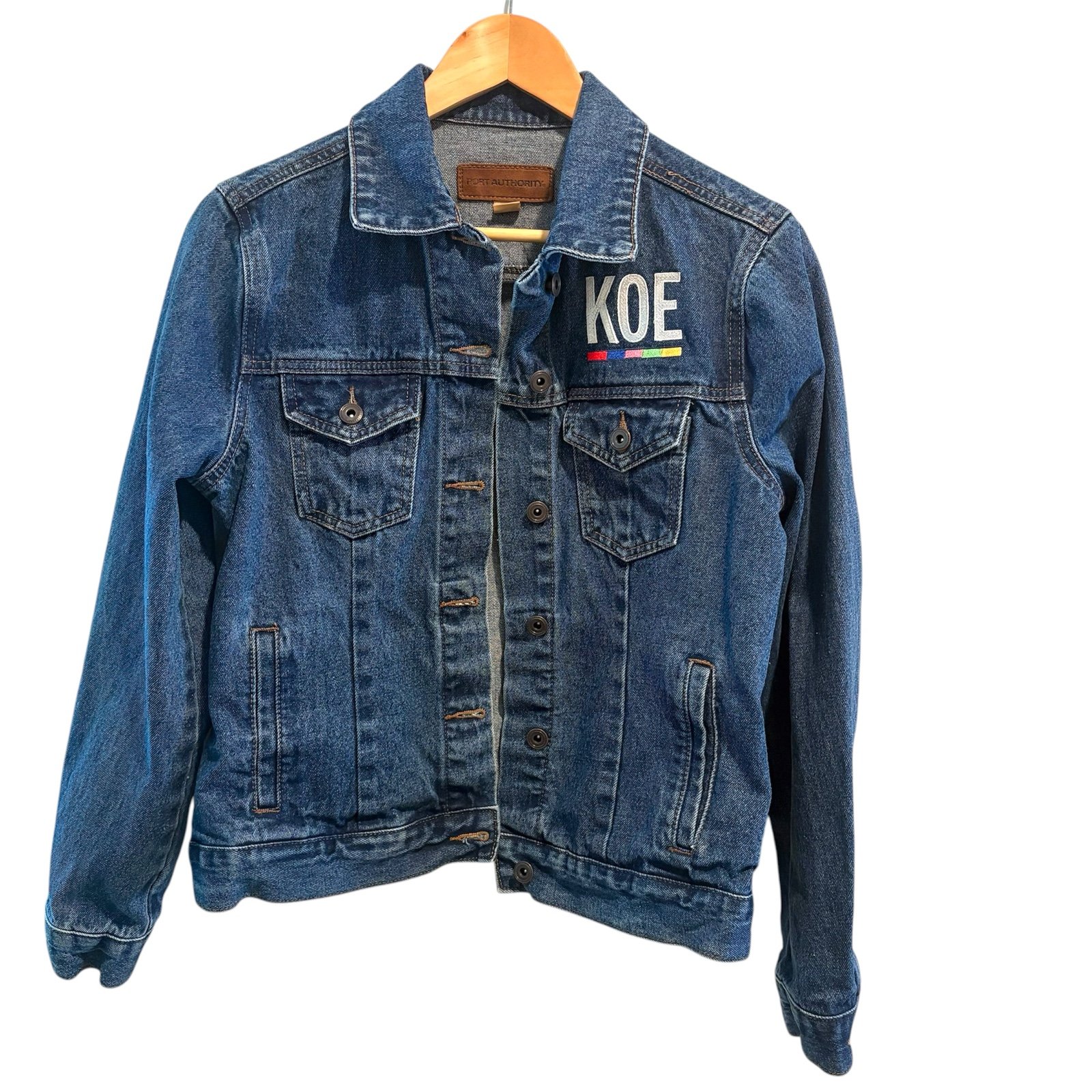 Port Authority Denim Jean Jacket KOE Logo Embroidered Blue Women’s M Hipster