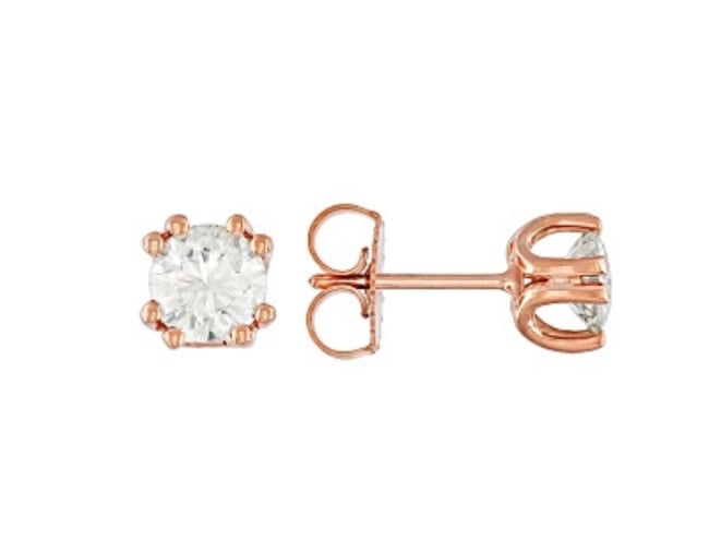 MOISSANITE FIRE(R) 1.00CTW DEW ROUND 14K ROSE GOLD OVER STERLING SILVER STUD EAR