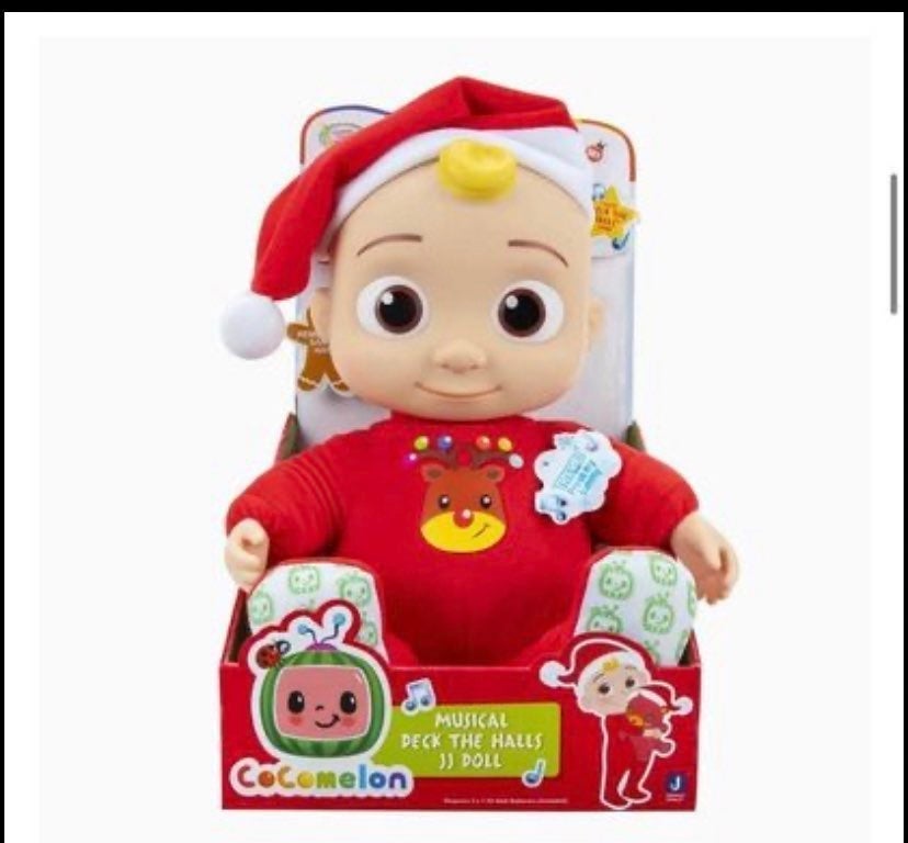 CoComelon JJ Doll Musical Deck The Halls JJ Roto Doll & Santa Hat Christmas