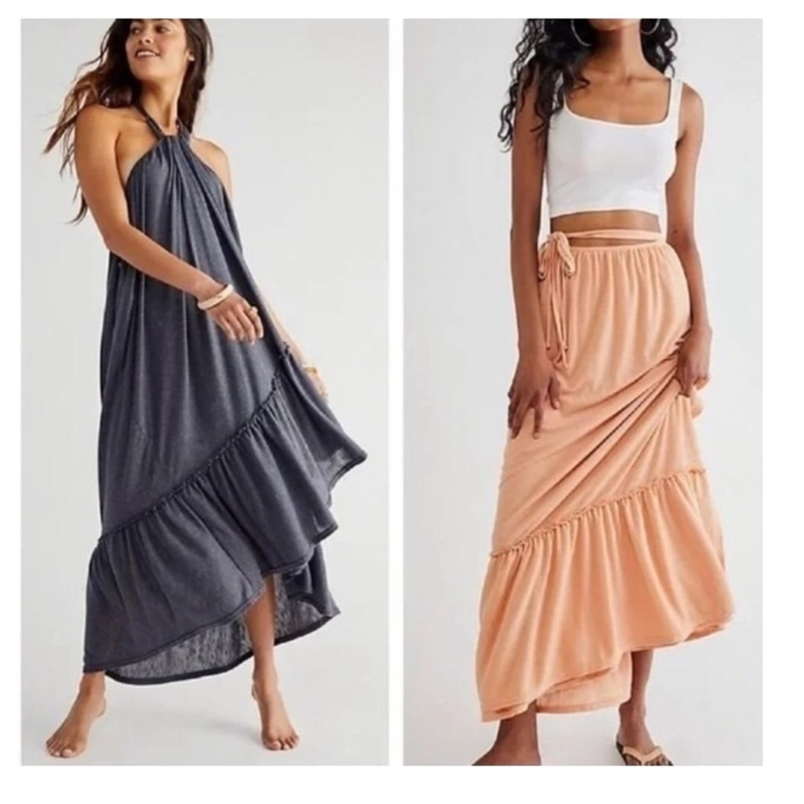 NEW Free People Beach Convertible Tiered Maxi Skirt/Dress XS Orange