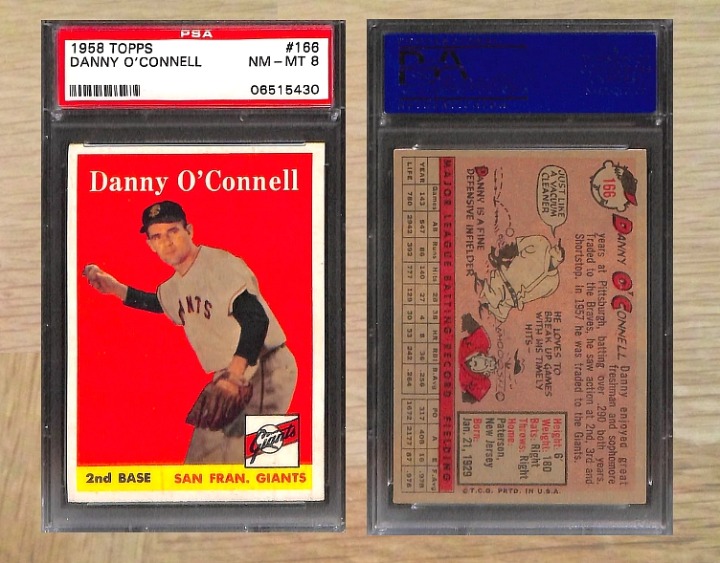 1958 TOPPS #166 DANNY O'CONNELL PSA 8 NM-MT - FREE SHIPPING
