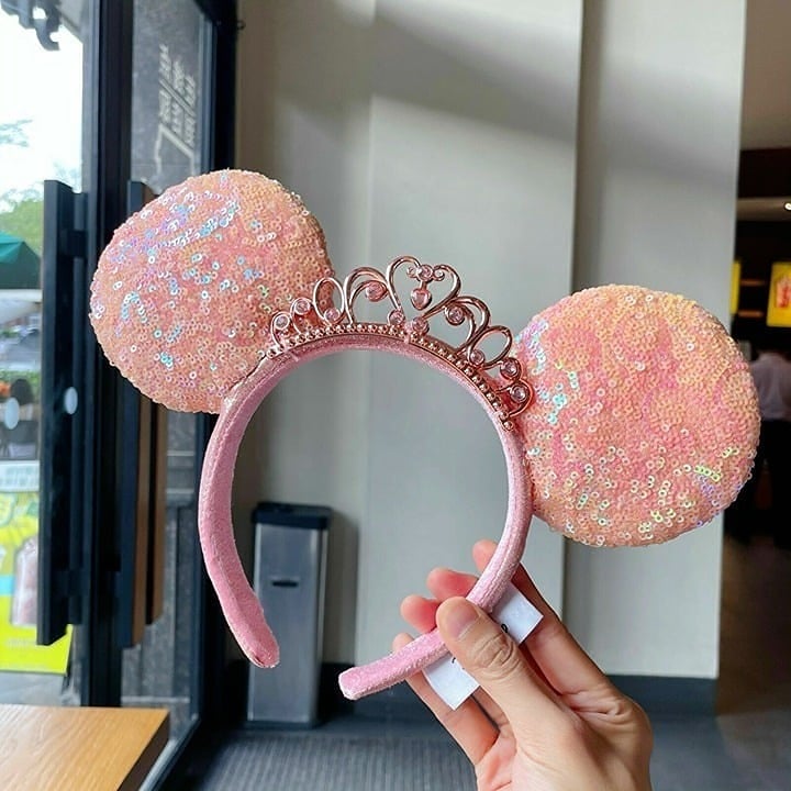 Disney Parks Tiara Edition Princess Crown Pink Sequin Headband Ears