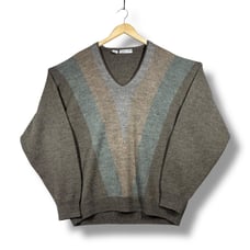 Vintage Giorgio Armani V-Neck Sweater Alpaca Blend Stripe Knit XL Grandpa Grunge