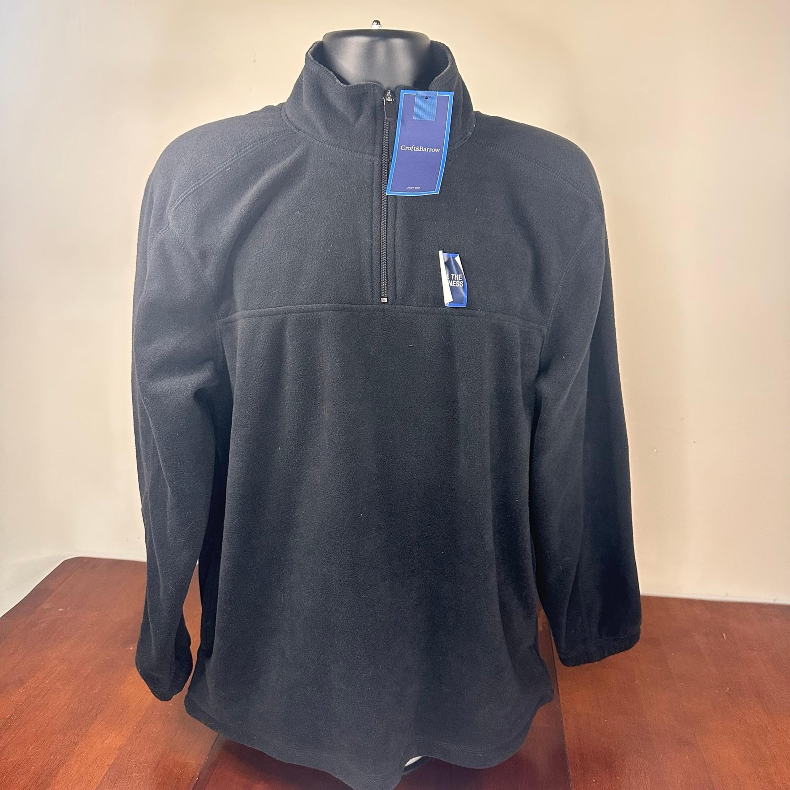 Croft & Barrow Mens Medium Fleece Jacket Black 1/4 Zip Pullover Soft Long Sleeve