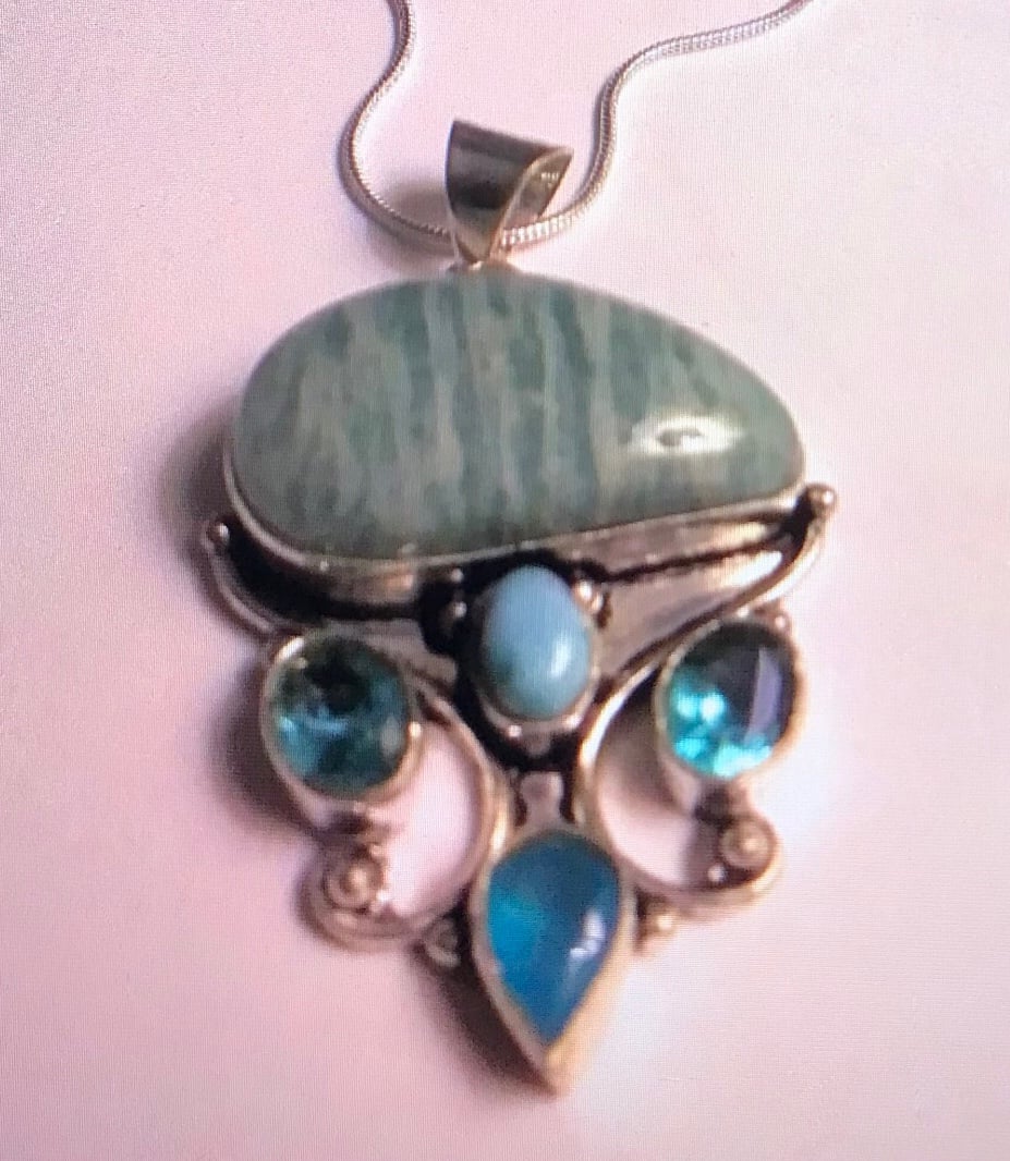Amazonite Larimar Blue Topaz 925 Sterling Silver Necklace