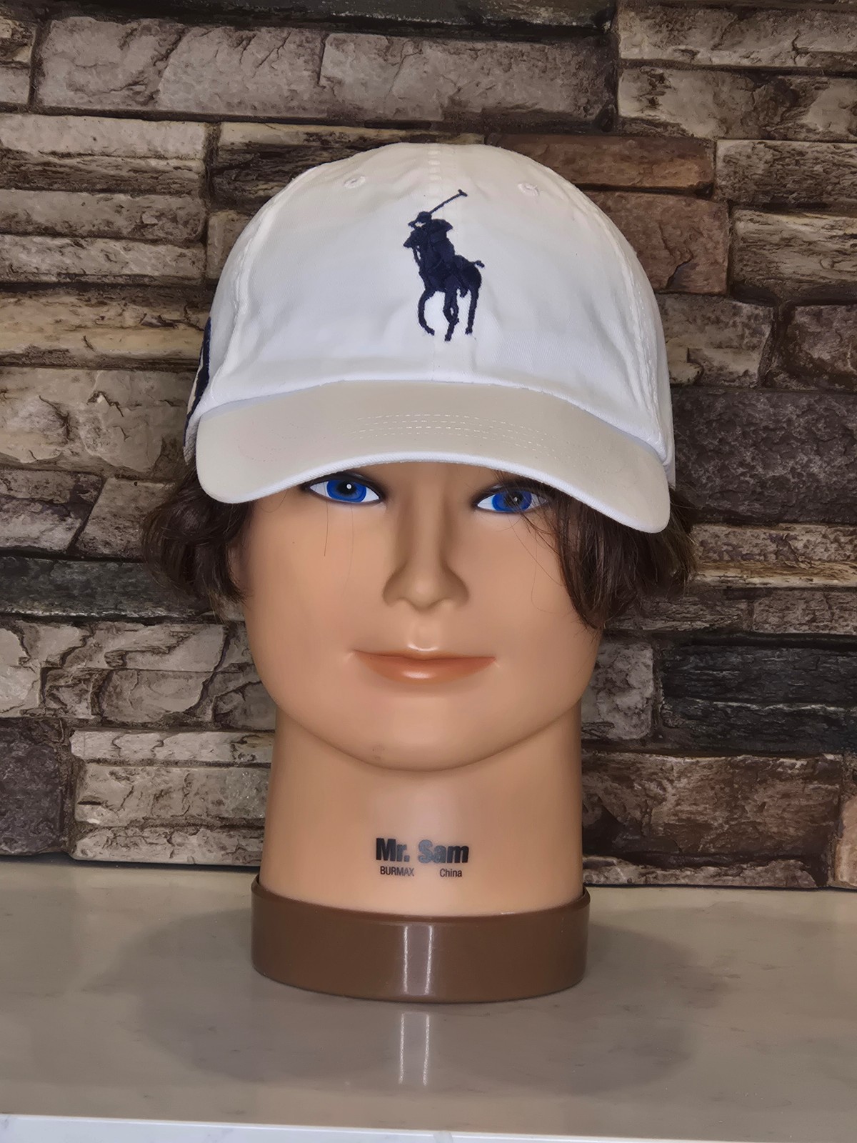 Vintage Polo Ralph Lauren Big Pony 3 Strapback Dad Hat White Navy Blue