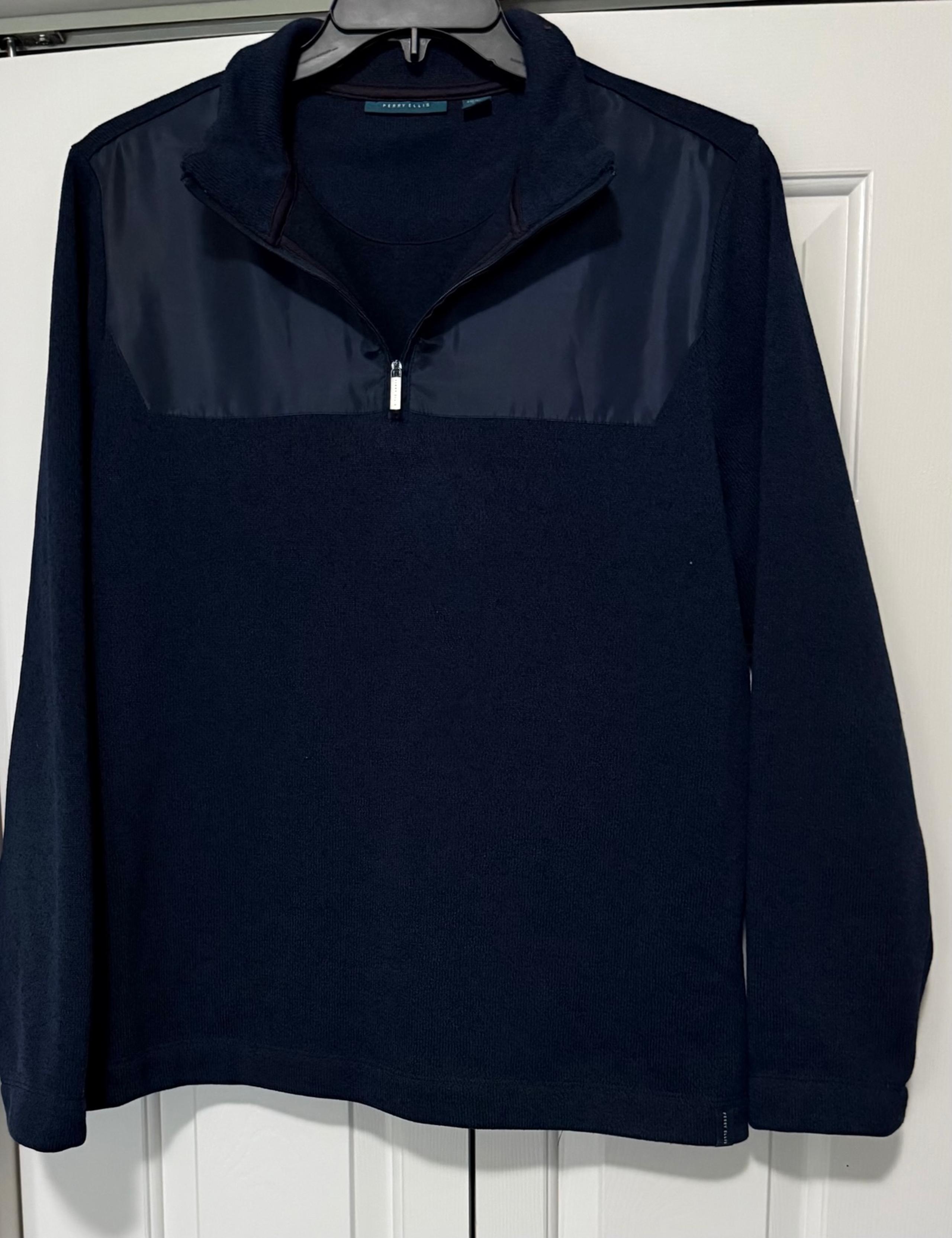 Perry Ellis Mens Large Blue Polyester Zip Up Pullover Sweater *Nice